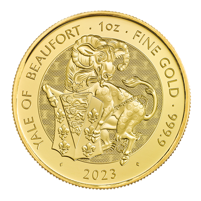 A picture of a 1 oz Tudor Beasts The Yale of Beaufort Gold Coin (2023)